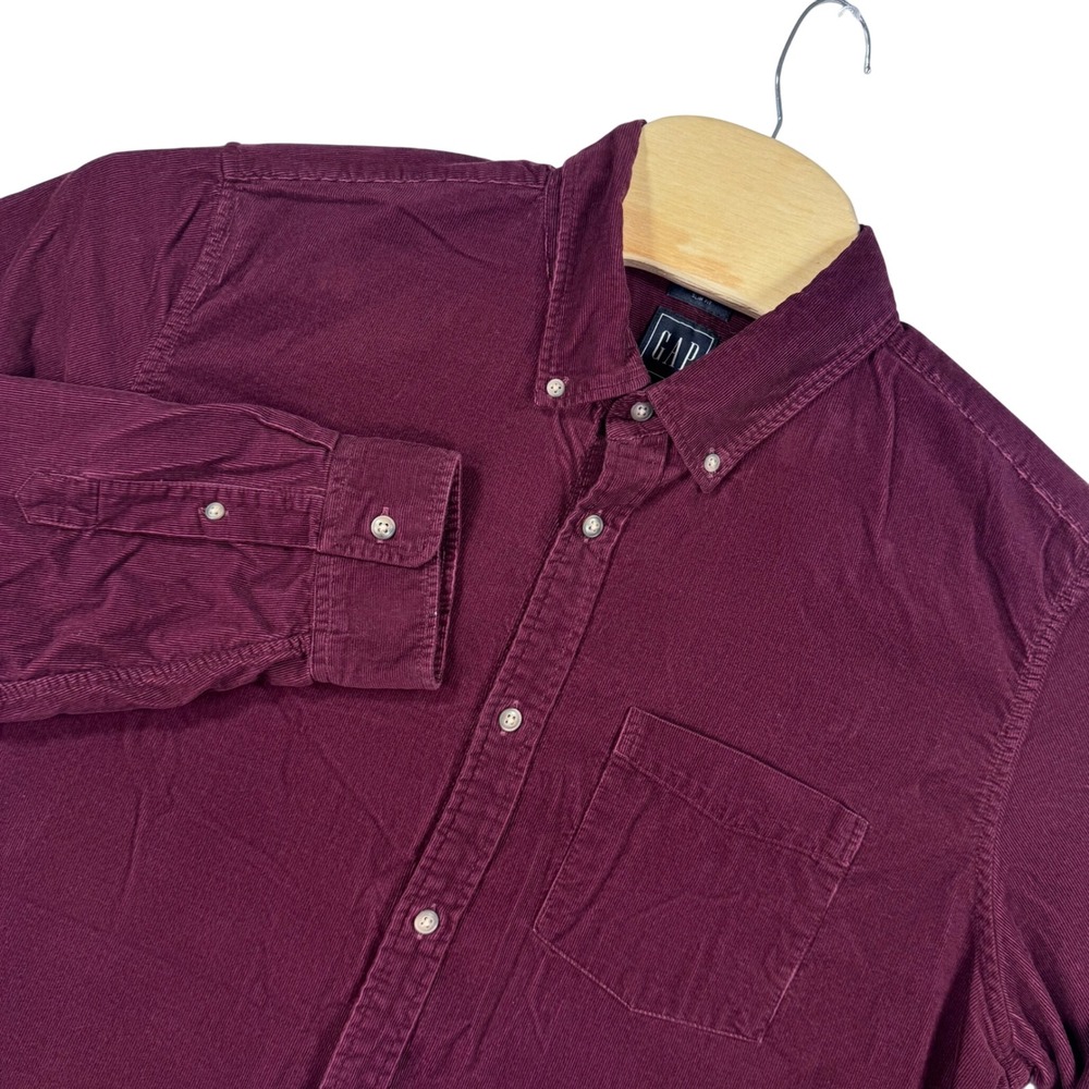 GAP Corduroy Shirt Mens XL‎ Slim Fit Burgundy Long Sleeve Button Up Casual